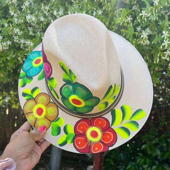MEXICAN Artisan Hand painted Panama fedora sun hat|med/sm - Picture 4 of 9